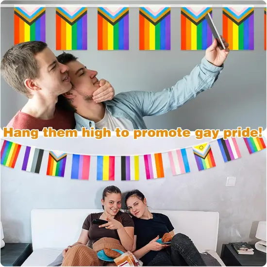 2Pcs Pride Flag Rainbow Banner, 32.8ft LGBT Flag Pride Decorations, LGBT String Flags Rainbow Flag Gay Pride Flag, Colorful Gay Flag Pride Decor for LGBT Party Rainbow Party (2 Styles, 60 Flags) {5}