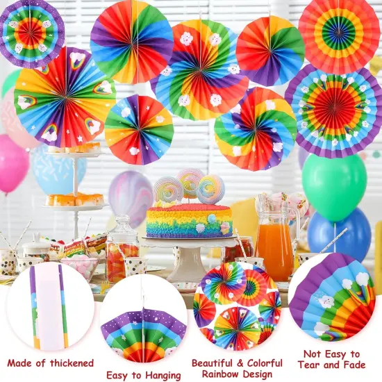 9 PCS Rainbow Hanging Decorations Paper Fans Rainbow Theme Classroom Decorations Paper Fans Colorful Rainbow Cloud Ceiling Wall Decor {4}