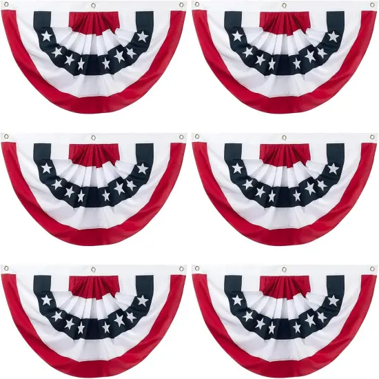 2x4Ft American Flag Bunting Patriotic Decorations,6 Pcs USA Pleated Fan Flag Brass Grommets Quality, Large Size Half Fan Banner Indoor/Outdoor Decorations for 4th of July, Memorial Day and Veterans Da {1}