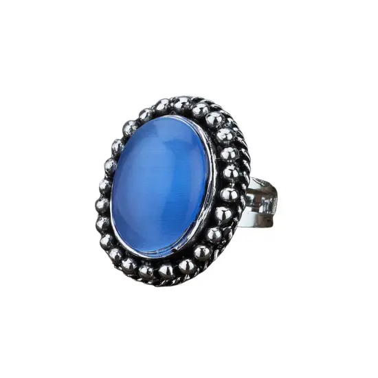 Zodiac Ring with Oxidised Plating Women Rings Open Wrap Finger Rings Adjustable Indian Bollywood Jewelry Antique Vintage Knuckle Boho Jewelry for Women - Gift for Her BLUE {1}