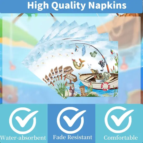 96 Pcs Fishing Baby Shower Tableware Set &ndash; Fish Theme Plates & Napkins {3}