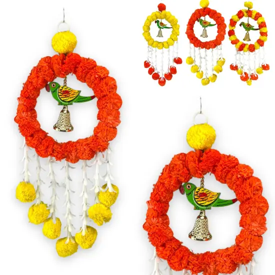 Pack of 1 Parrot Marigold Hanging Jhoomer Marigold Wall Hanging Artificial Flowers Wedding Garland Pooja Backdrop Indian Mehndi Decor Diwali Decor Latkan Orange {1}