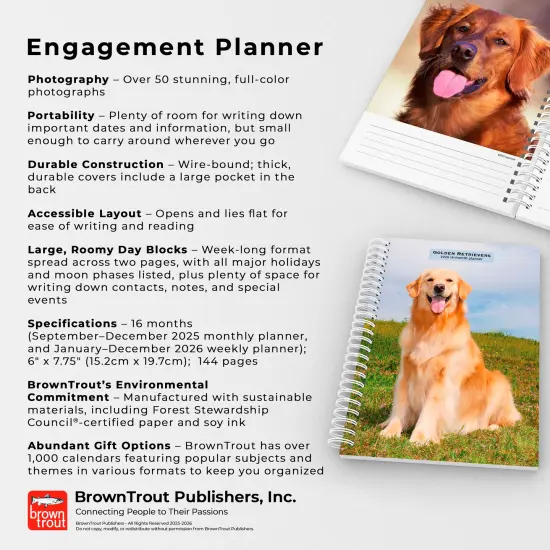 Golden Retrievers | 2026 6x7.75 Inch Spiral-Bound Wire-O Weekly Engagement Planner Calendar | New Full-Color Image Every Week {6}
