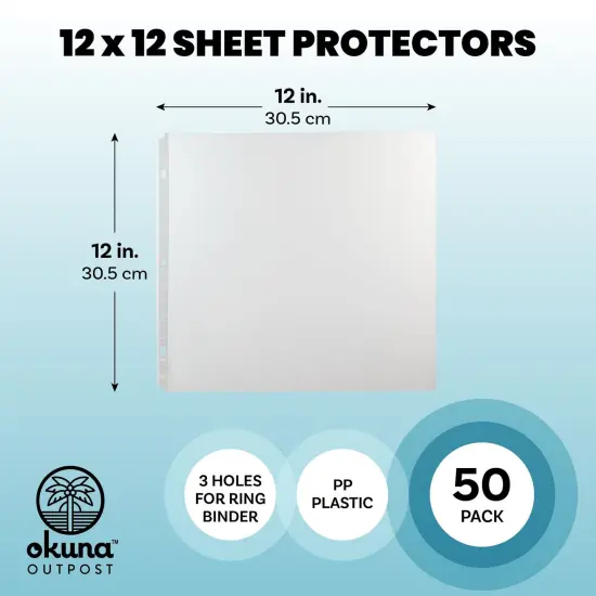 50-Pack 12x12 Scrapbook Refill Pages, Protective Sleeves, Page Protectors for Memory Books, Hole Punched, Durable Plastic Material (Clear, 0.16 mm Thick) Bulk Pack {5}