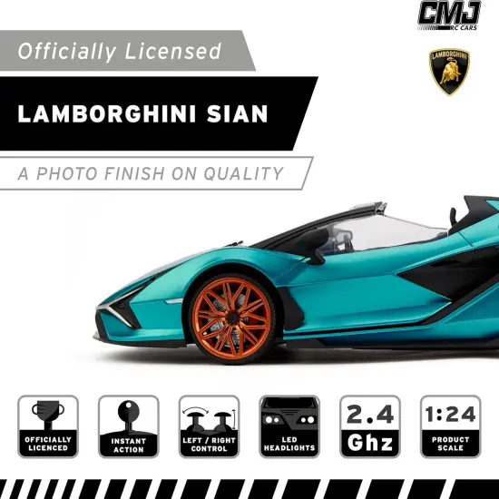 CMJ RC Cars: Lamborghini Si&aacute;n FKP 37 - Blue - 1:24 Scale, Remote Control Radio Vehicle, 2.4 Ghz, LED Headlights, Indoor-Outdoor Racing Toy, Licensed {4}