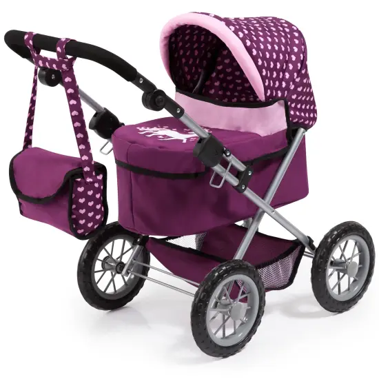 Bayer: Trendy Pram - Burgundy, Pink, Hearts - Includes Shoulder Bag, Fits Dolls Up to 18", Adjustable Handle, Kids Pretend Play, Shopping {1}