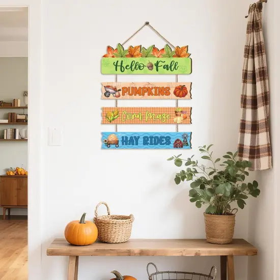Hello Fall Wooden Hanging Sign (Colourful) {3}