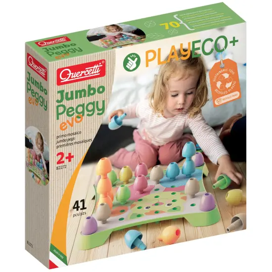 Quercetti: PlayEco+ Jumbo Peggy Evo - Pegs Stacking & Color Matching Toy, Illustrated Cards & Linking Boards, Animal & Vehicle Scenes, Toddler-Kid 2+ {1}