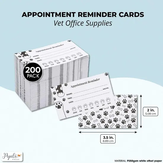 Paw Print Appointment Reminder Cards, Vet Office Supplies (3.5 x 2 In, 200 Pack) Pink {2}
