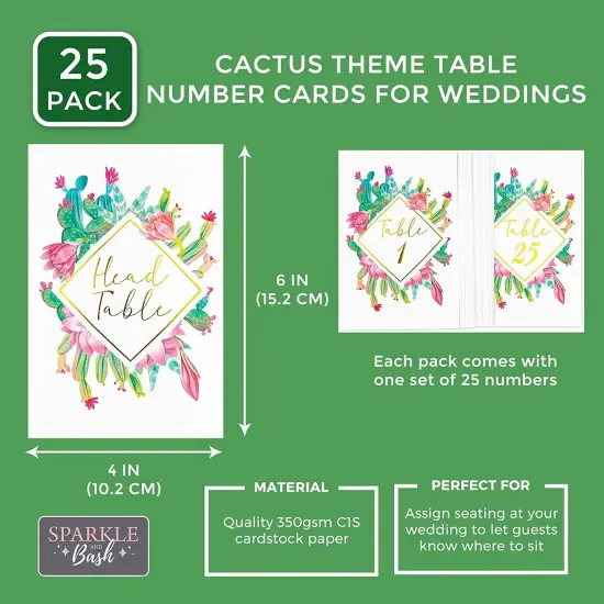 Succulent Wedding Table Numbers, 1-25, Centerpiece Decorations (4 x 6 in, 25 Pack) White {2}