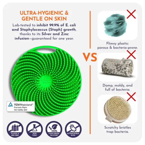 Swirl Scrubber: Antimicrobial Silicone Body Scrubber - Green - Shower Hanger & Sticker, Lymphatic Support, Deep Exfoliation-Cleansing, Family Hygiene {3}