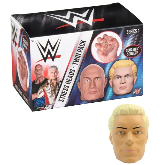 WWE: Stress Heads - Twin Pack - 3" Character Head Squash-Squeeze Novelty Toys, Cody Rhodes & The Rock, Stress Relief & Sensory Play, Kids-Fans Ages 6+ {5}