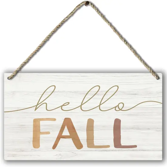 Hello Fall Printed Wood Plaque Sign(brown) {6}
