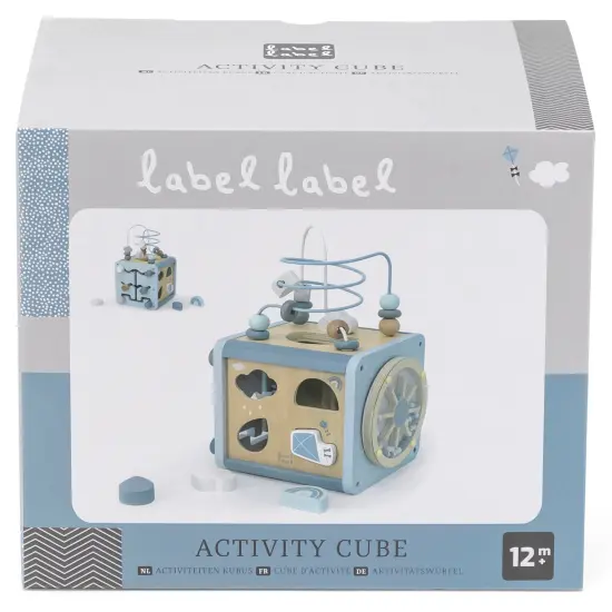 Label Label: 5-In-1 Activity Cube - Blue - Wooden Toy, Shape Sorter, Cog Wheels, Track Maze, Xylophone, Bead Labyrinth, Baby & Toddlers Ages 1+ {3}
