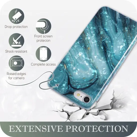 Marble Shell Case For iPhone SE 2020, Glossy Skin Gold Foil Soft TPU IMD Cover For Teen Girls Women Green Blue, by Insten {2}