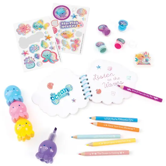 3C4G: Portable Seas The Day! Stationary Set - 8" Mini Backpack Case, Ocean Themed, Stickers-Highlighters-Color Pencils-Stamps-Note Pad, Girls & Kids {5}