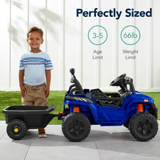 Best Choice Products Kids 12V Electric Ride-On UTV and Trailer w/ Parent Remote Control, LED Lights Blue {5}