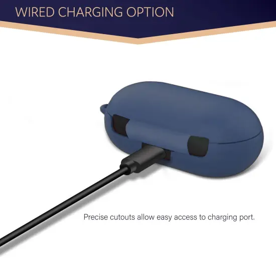 For Galaxy Buds+ / Buds Case, Protective Silicone Cover with Carabiner Keychain Compatible with Samsung Galaxy Buds+ Plus 2020 Buds 2019 Wireless Earbuds, Navy Blue (4 Color Options) by Insten {4}