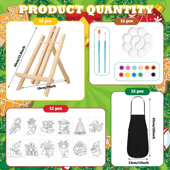 12 Set Christmas Pre Drawn Canvas Painting Kit with Easels {3}