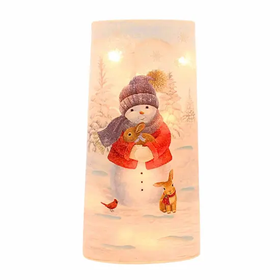 Stony Creek 10.0 Inch Snowman Friends Pre-Lit Vase Christmas Lighted Glass Accent , Christmas Decor Kitten Squirrel Bunny Deer Cardinal {1}