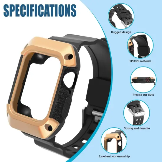 Insten Watch Band with Rugged Bumper Case Compatible with Apple Watch 40mm Series 6 SE 5 4, Replacement Strap, Black/Gold {3}