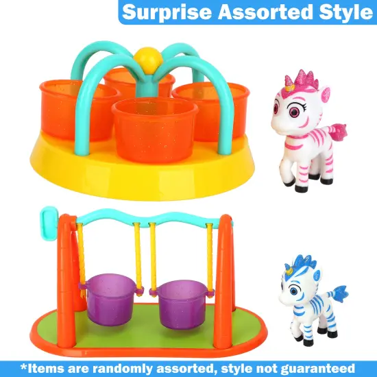 Zoonicorn: Playground Mini Playset - Surprise Assorted Style - Swing Set OR Merry Go Round & A Zoonicorn Character Figurine, Miniature Toy, Kid Age 3+ {4}