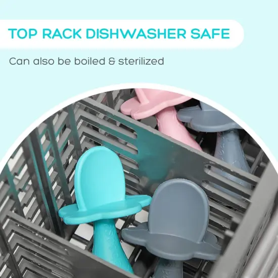 Grabease Baby Silicone Spoon Set for Baby-Led Weaning & First Stage Self-Feeding: Soft, Safe 100% Food-Grade Silicone; BPA-, PVC- Latex- & Phthalates-Free and Dishwasher Safe; Set of 2 Teal Spoons Grey {5}