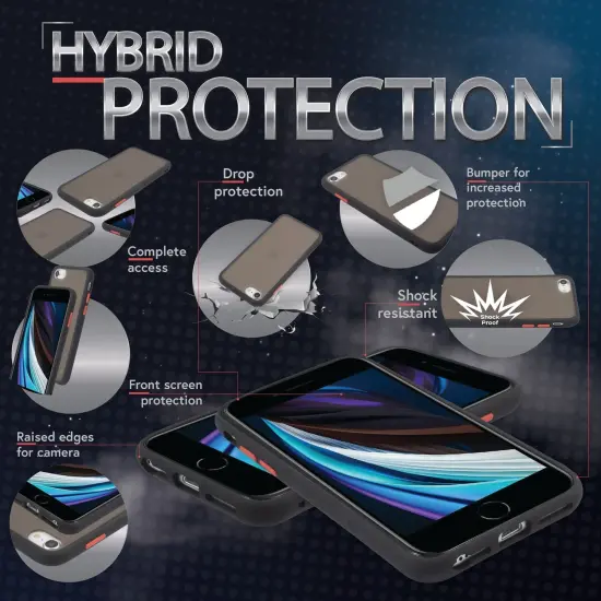 Translucent Matte Case For iPhone SE 2020 (2nd Gen), Hybrid Hard Back Soft Edges TPU Full Body Cover Black/Red, by Insten {2}