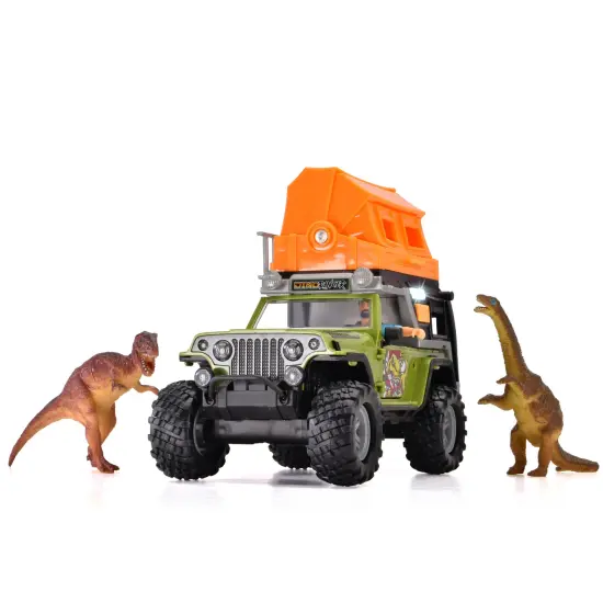 Dickie Toys: Jeep Dino Camper Set - Green & Orange - Light & Sound Toy Vehicle w/ Trailer, Action Figure & 2 Dinosaurs, Licensed, Kids Ages 3+ {3}