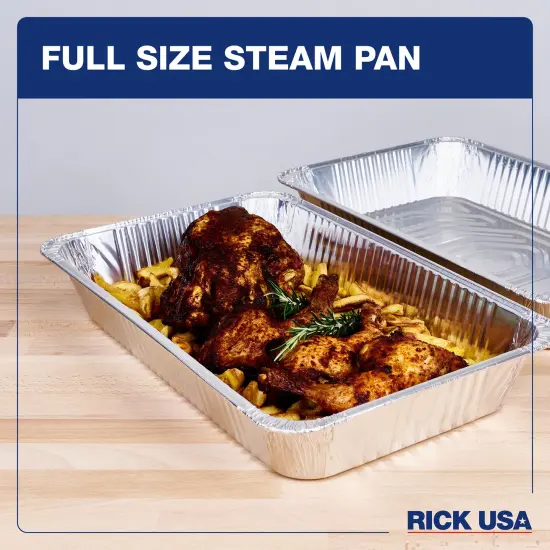 RICK USA: Full Size Steam Pan - 10 Pack - 19.5x11.6" Disposable Aluminum Foil, Baking-Cooking, Durable, Grill-Oven-Freezer-Dishwasher Safe, Recyclable {4}