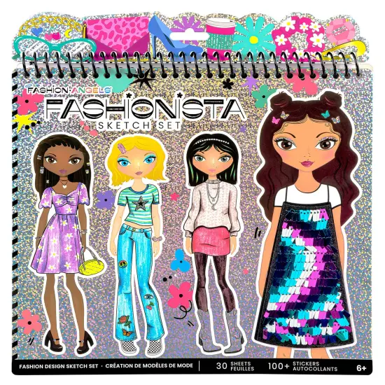 Fashion Angels: Sketch Portfolio Set - Fashionista - Fashion Outfit Design Pad, 4 Stencil Sheets, 100+ Holographic Foil Stickers, Girls-Tweens-Kids 6+ {3}
