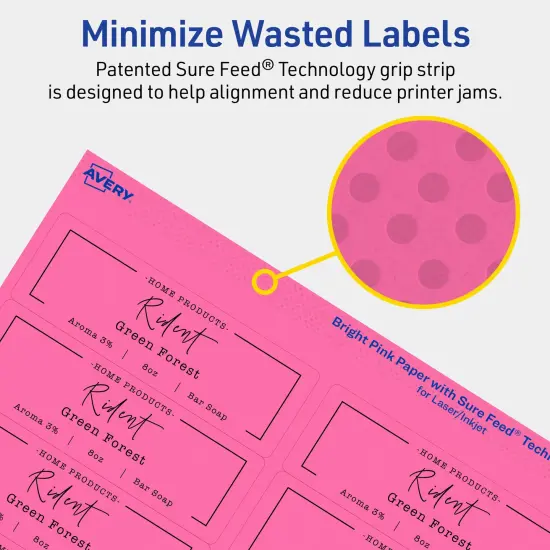 Avery Bright Pink Paper Labels, 1-1/3" x 4" Rectangle {4}