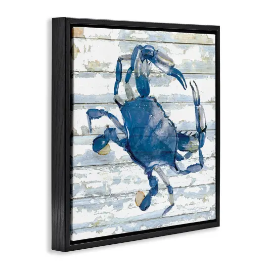Stupell Industries Blue Crab on Distressed Floater Framed Canvas Wall Art Design by Jessie Perry {3}