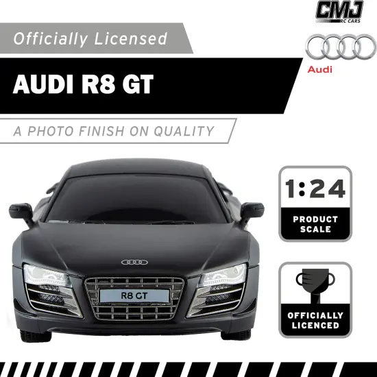 CMJ RC Cars: Audi R8 GT RC - Black - 1:24 Scale, Remote Control Radio Vehicle, 2.4 Ghz, LED Headlights, Racing Toy, Licensed Limited Edition Model {6}