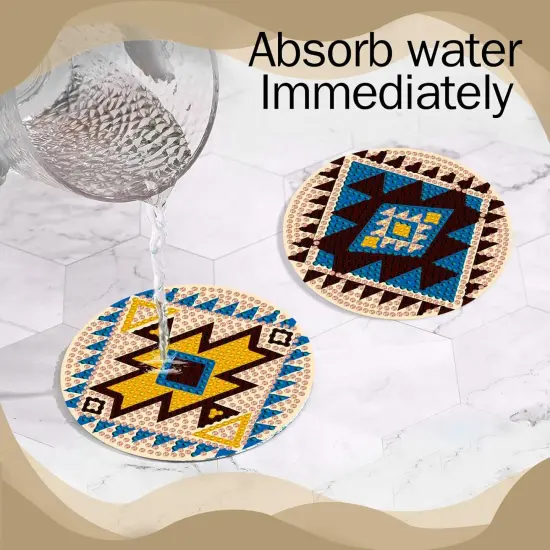 6 Pcs Diamond Painting Coasters with Holder, Aztec Diamond Art Coasters DIY Coaster Diamond Art Kits for Beginners, Adults & Kids Small Diamond Painting Kits Accessories {3}
