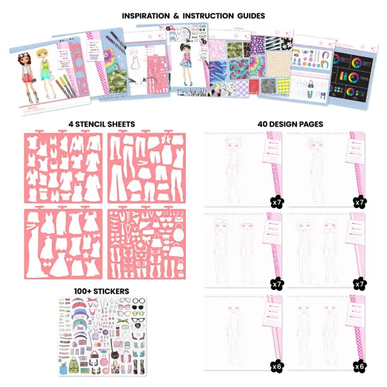 Fashion Angels: Sketch Portfolio Set & Markers - Fashionista - Outfit Design Pad, 10 Markers, Stencils, 100+ Holographic Stickers, Girls-Tweens-Kid 6+ {4}