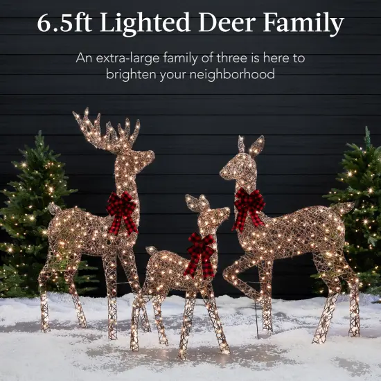 Best Choice Products 6.5ft 3-Piece Lighted Christmas Deer Set Outdoor Yard Decoration with 385 LED Lights, Stakes Rattan {2}