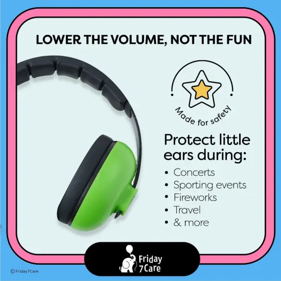 Friday 7Care Baby Headphones - Baby Ear Protection, Noise Cancelling Headphones with Adjustable Headband for Ages 0-24 Months, Green Multicolor {3}