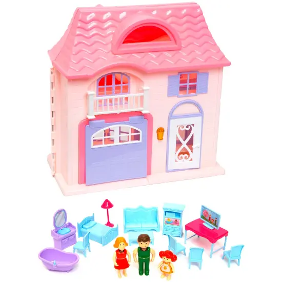 Boley: Doll House - Pink & Purple - 16pc Playset - 3 Family Dolls & 12 Furniture Accessories, Foldable & Portable Design, Durable Plastic, Kids 3+ {7}