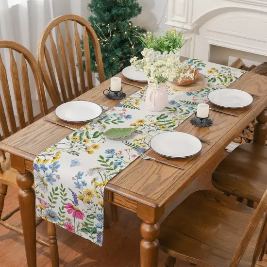Spring Table Runner, Wildflowers Floral Butterfly Table Decoration Seasonal Summer Home Kitchen Dining Table Indoor Outdoor Farmhouse Decor 13x72 Inch {5}