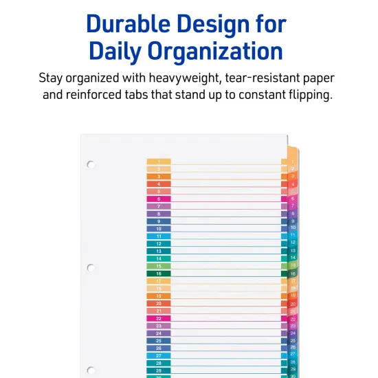 Avery 1-31 Dividers for 3 Ring Binders, 31 Tabs per Set, Customizable Table of Contents, Multicolor Tabs (11129) {5}