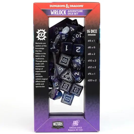 Dungeons & Dragons: D&D Adventure Dice: Warlock - Purple - 16pc RPG Set, Class Symbols, Roleplaying Game Accessory, Sirius Dice, Officially Licensed {6}