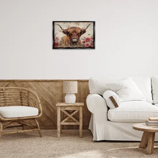 Stupell Industries Highland Cow in Spring Floater Framed Canvas Wall Art Design by LSR Design Studio {8}
