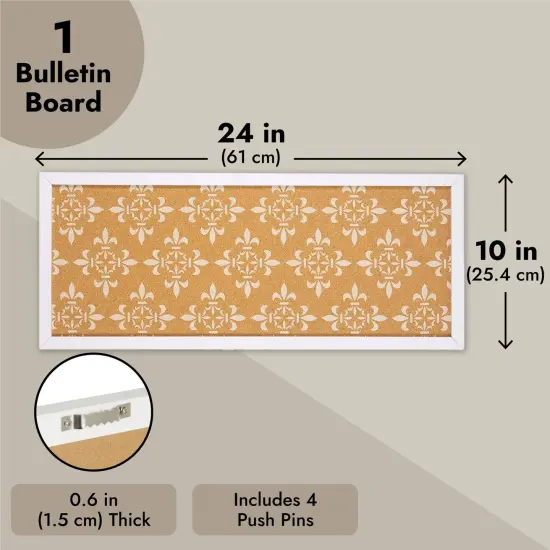 Juvale Cork Bulletin Board - 10 x 24 inch with White Frame, Decorative Rectangle Hanging Pin Board for Office, Bedroom, Home Decor, Message Brown {4}