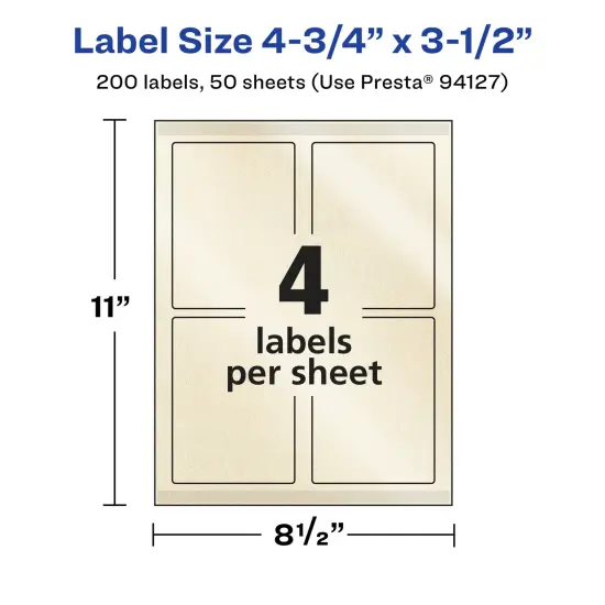 Avery Pearlized Ivory Rectangle Labels with Sure Feed Technology, Print-to-the-Edge, 4.75" x 3.5" {5}