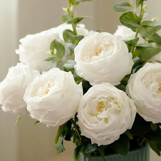 White Artificial Roses 4 Pcs Real Touch Latex Artificial Flowers Austin Rose Peony with Long Stem for Wedding Bouquet Home Decor Flower Arrangement {2}