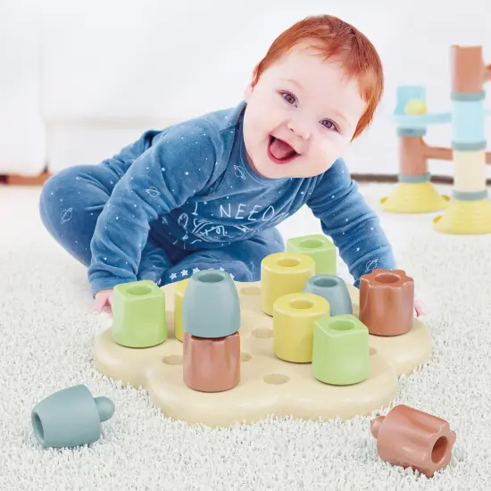 Quercetti: PlayBio - Chunky Peggy - 13pc Peg Blocks Sorting & Stacking Toy, Color Tower Building, Free Play, Eco-Friendly Bioplastic, Baby-Toddler 1+ {4}