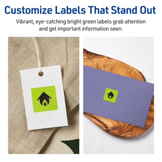 Avery Bright Green Paper Labels, 1.5" x 1.5" Square {3}