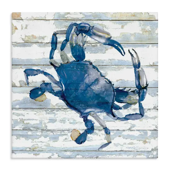 Stupell Industries Blue Crab on Distressed Canvas Wall Art Design by Jessie Perry {1}