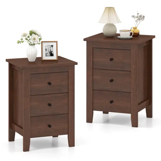 Costway 1PC/2PCS Nightstand End Beside Sofa Table w/ 3 Drawers Bedroom Furniture Black/White {9}